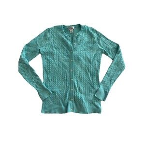 Lilly Pulitzer Cardigan Women’s M Blue Cable Knit Classic Button Sweater Preppy